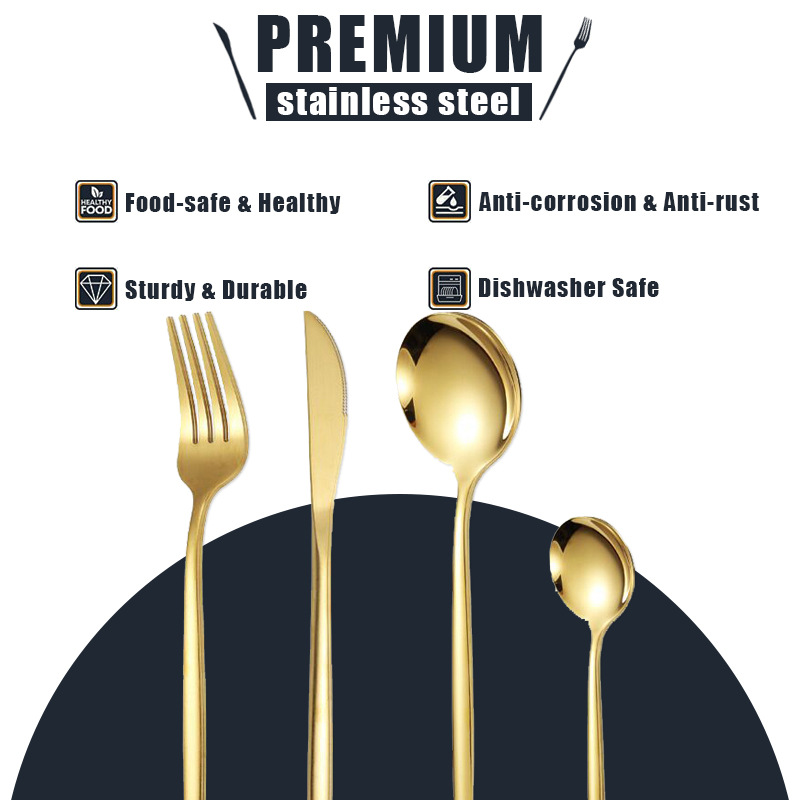 跨境热销不锈钢刀叉勺套装40件套餐具套装礼盒装西餐家用牛排刀叉详情1