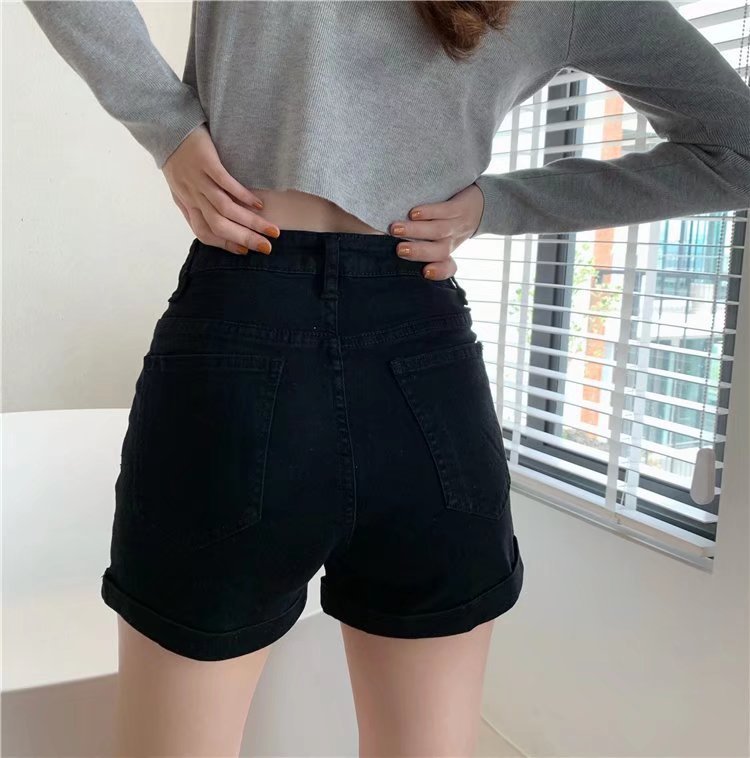 Wholesale of slim Hyuna style versatile rolled-up hot pants for women, high-waisted, light-colored tight denim shorts pic 48