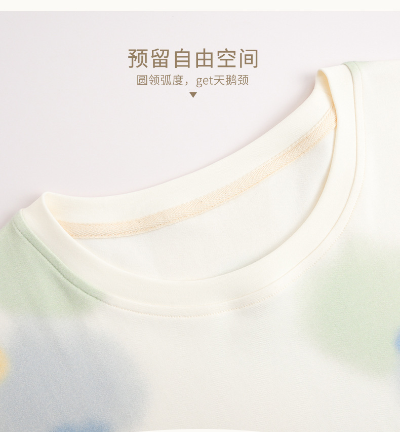 沛妍纯棉睡衣女夏季短袖七分裤中年妈妈宽松加大码全棉家居服套装详情8