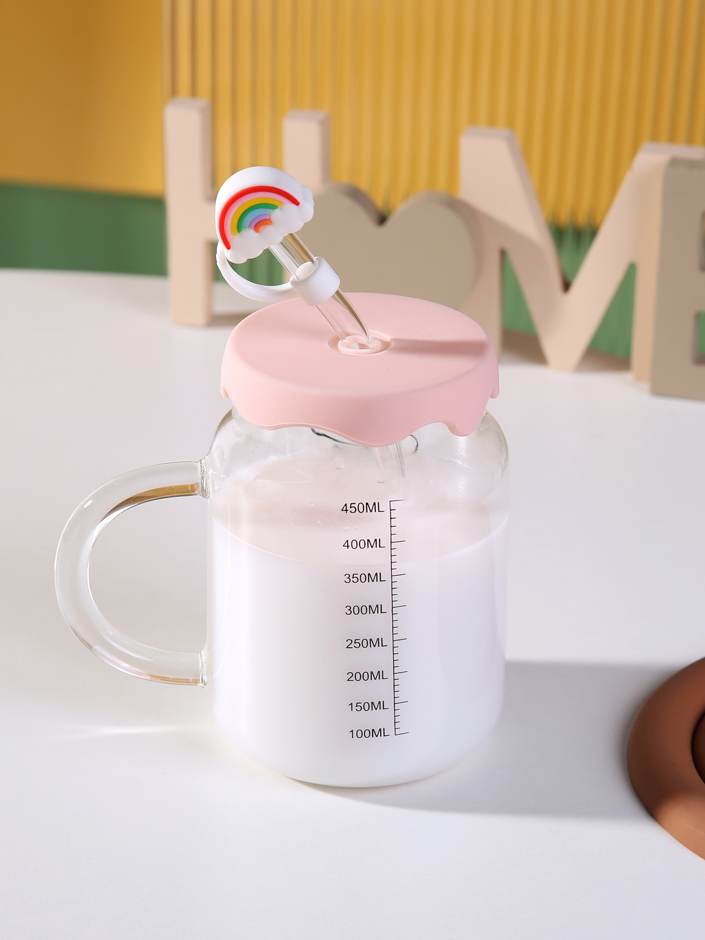 家用高颜值可爱卡通独角兽玻璃杯带盖带吸管女生办公室早餐牛奶杯详情9