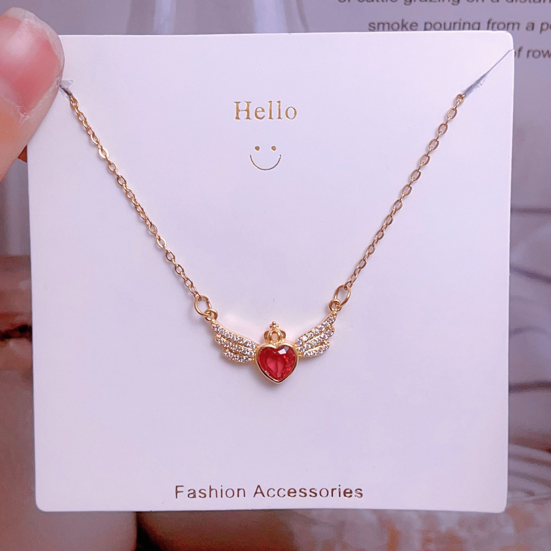 Titanium steel collarbone chain, non-fading wing heart original design, high-end light luxury necklace, direct sales from Yiwu factory pic 13