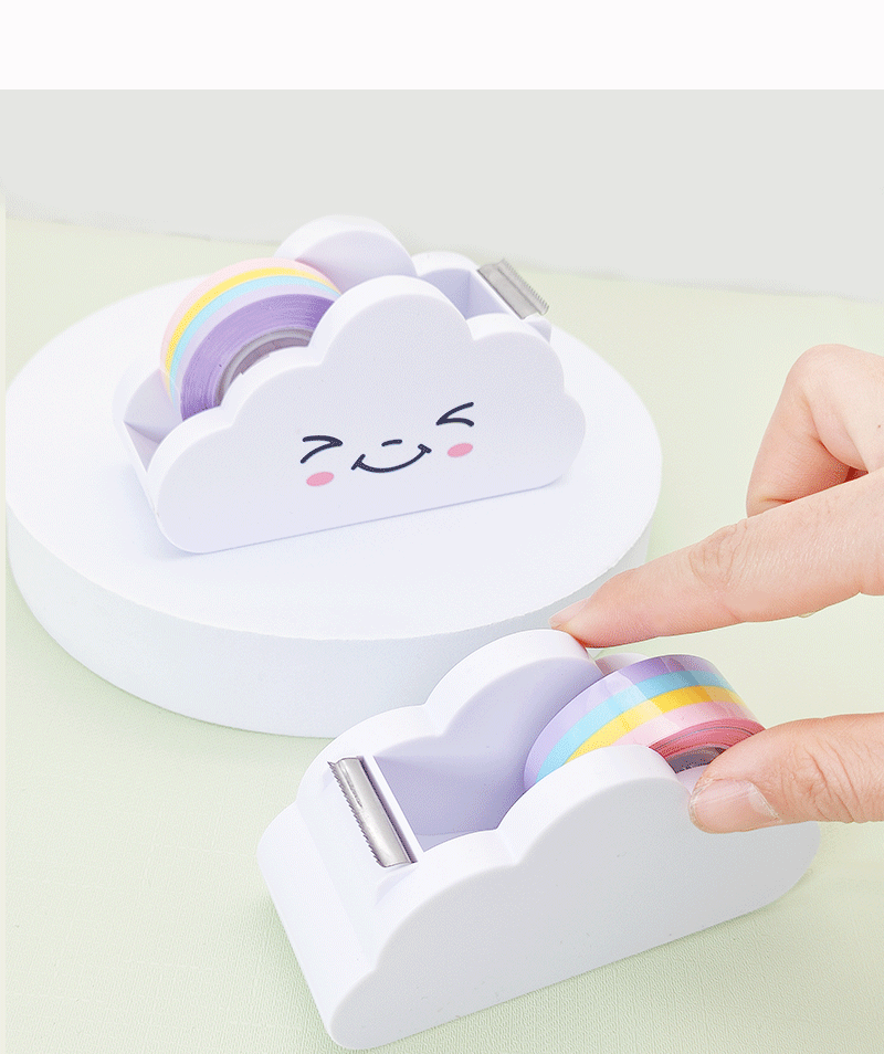 Cross-border direct supply rainbow tape, cloud cutter, student planner, desktop tape holder, cute packing tape machine pic 12