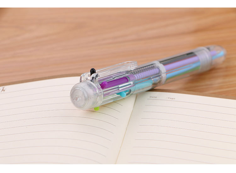 Creative transparent 6-color ballpoint pens, cute student stationery, multi-color pens, oil pens, and direct sales from the manufacturer of colored ballpoint pens pic 9