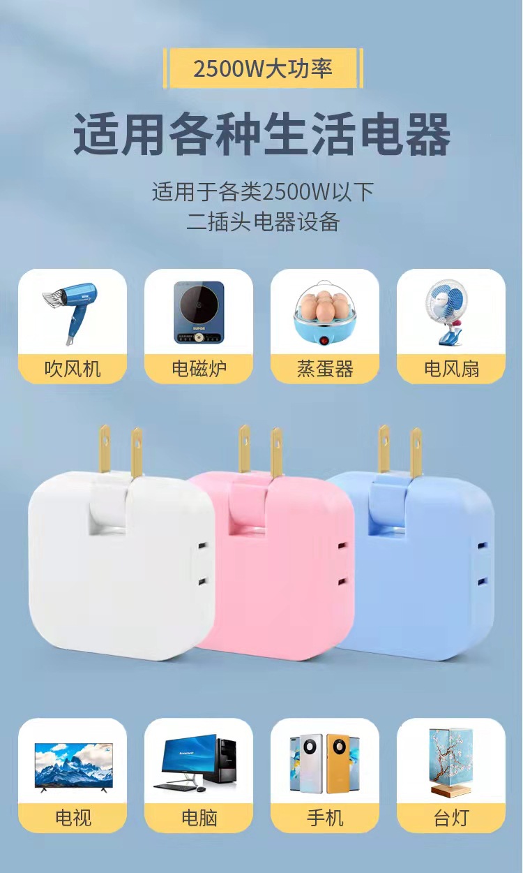 180 rotating socket converter, one turn for three household ultra-thin wall-mounted power conversion plug, US standard socket pic 6