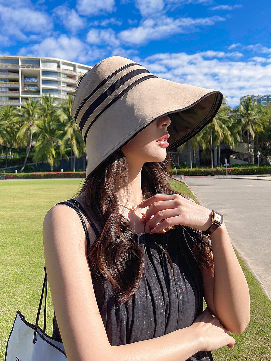 UV high-magnifying sun protection hollow top hat, new Korean version striped black rubber sun hat, spring and summer new simple hat, foldable pic 18