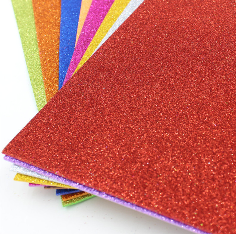 批发A4金粉带胶海绵纸儿童学生 diy手工材料纸益智闪光金葱泡沫纸详情13