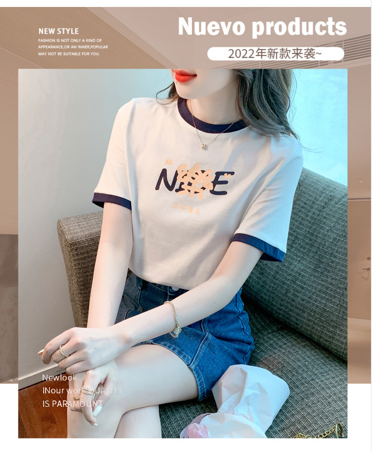 夏季纯棉正肩短袖t恤女装夏款2022年新款潮小个子时尚修身上衣服详情1