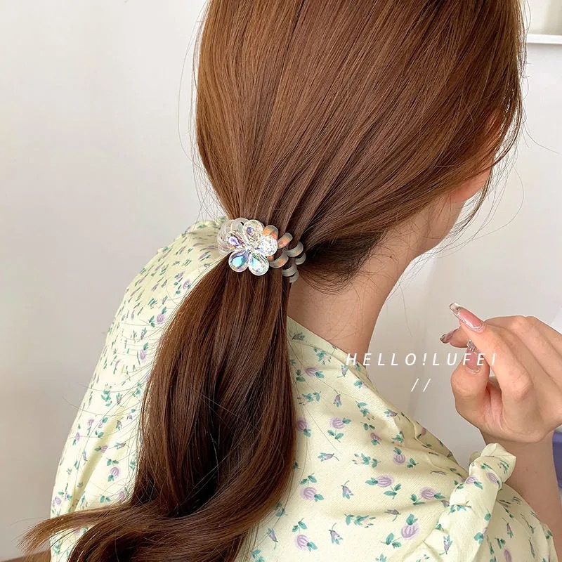 Summer Dreamland ~ Pearl Cartoon Bear telephone line Hair Tie, Popular hair-safe hair tie, Korean hair accessory, headwear pic 3