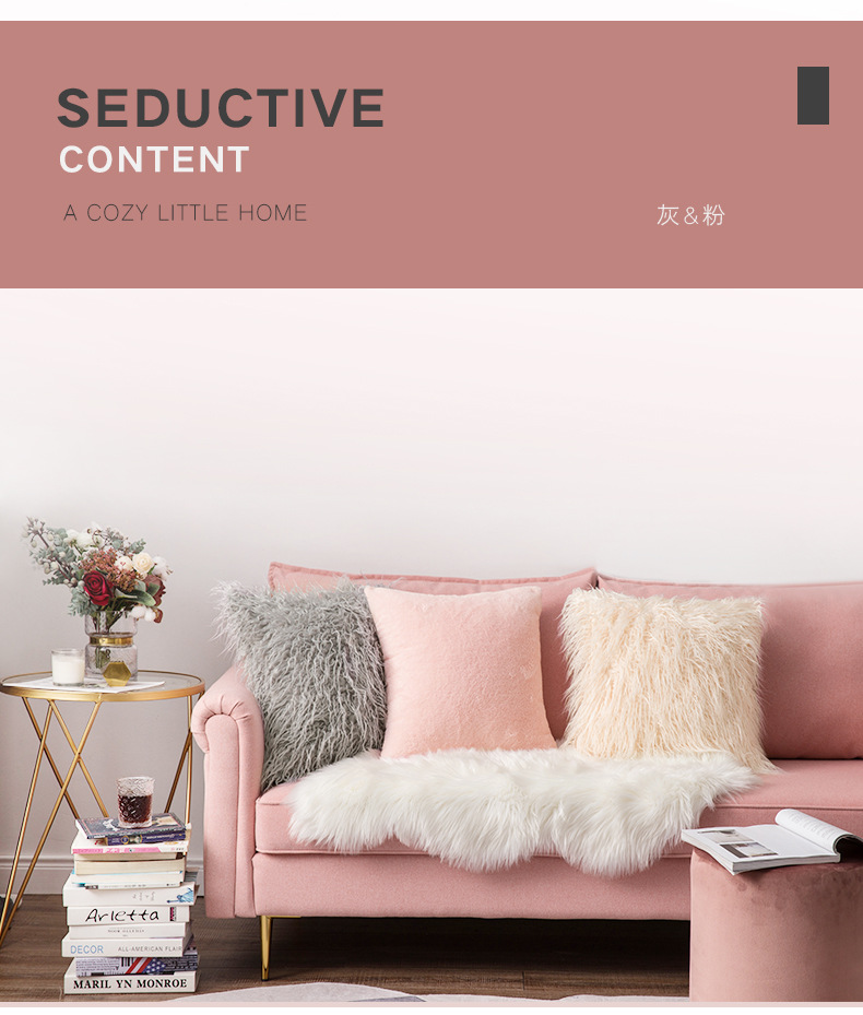 The rabbit fur grey and pink Christmas pillowcase is cute and girlish, with an ins style plush long hair pillow on the bed in the bedroom pic 11