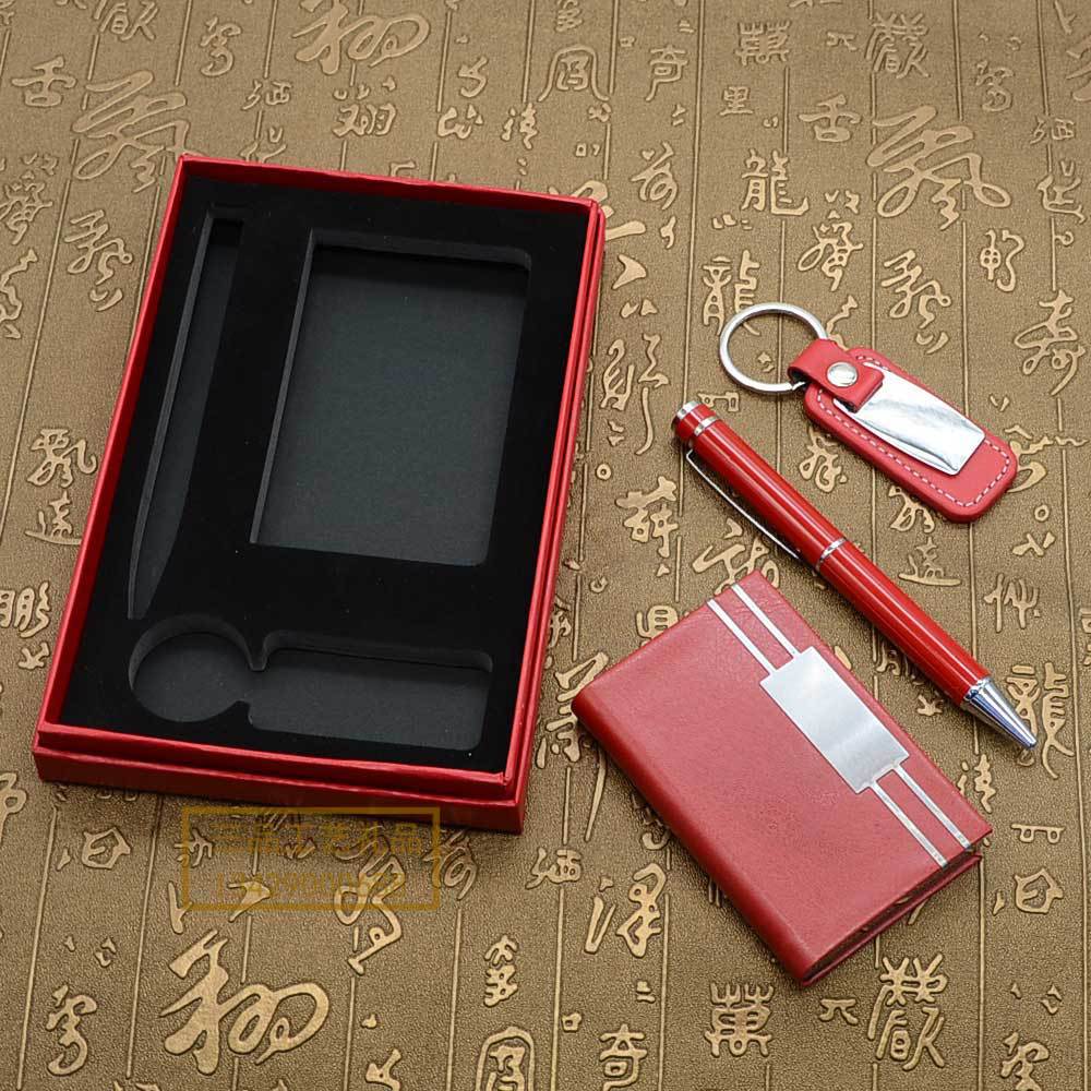Customized fashionable leather keychains, corporate LOGO business card boxes, keychains, ballpoint pens, business office gift sets pic 7