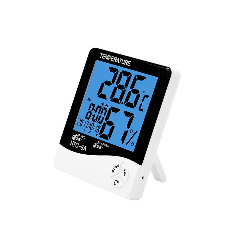 Household electronic temperature and humidity meter, digital thermometer with backlight calendar alarm clock, HTC-8A temperature and humidity meter pic 2