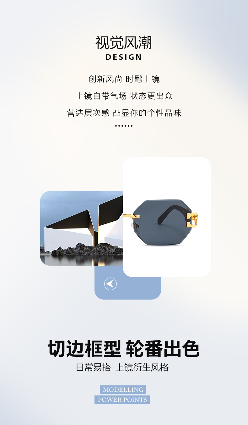 新款时尚复古木纹豹子镜腿墨镜男方框休闲街拍猎豹装饰太阳镜详情2