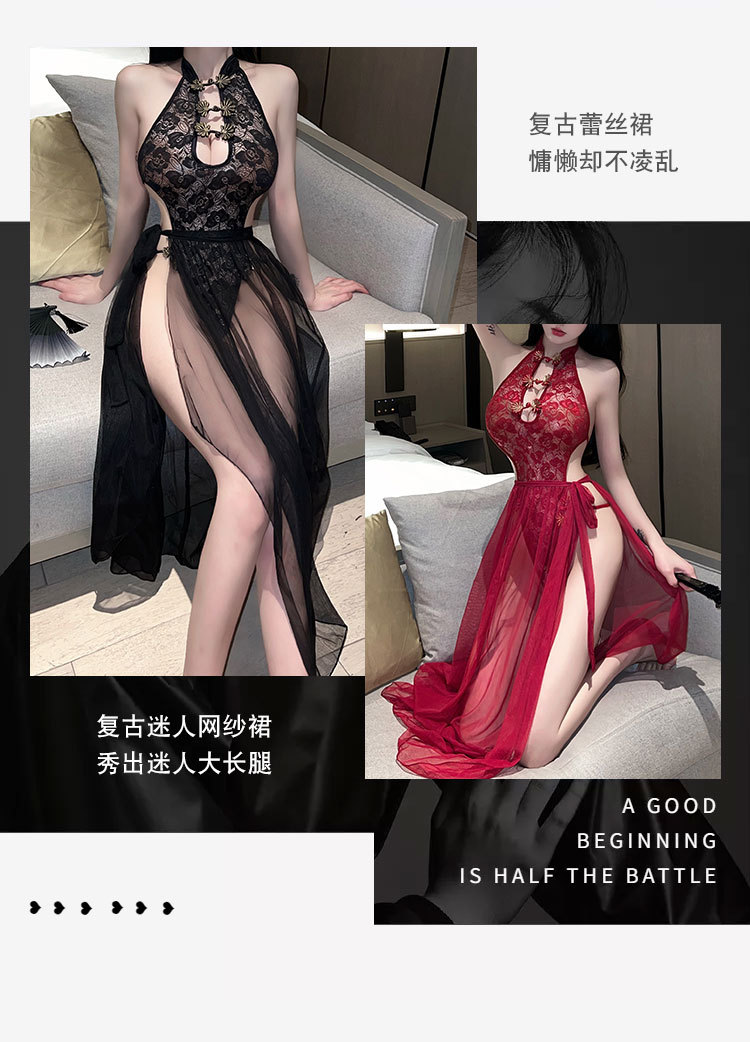 情趣内衣女性感蕾丝连体衣透视网纱诱惑系带睡裙套装详情6