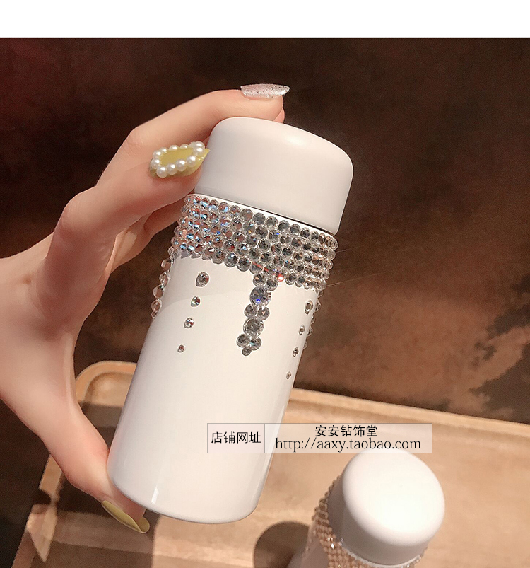 Mini insulated cup with water diamond, cute and small pocket, portable water cup with diamond inlaid personality, 150ml, lightweight stainless steel for women pic 7