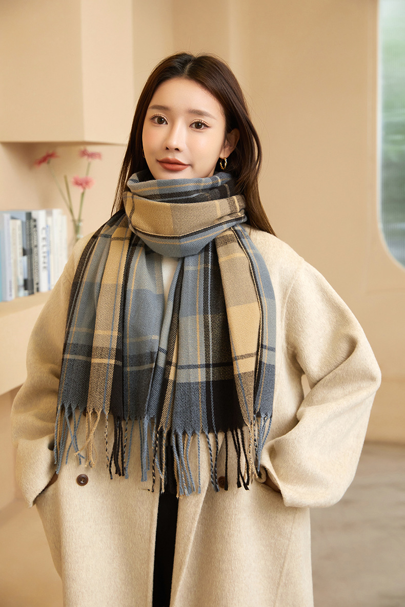 2022 New checkered scarf for women, a sweet and versatile Japanese and Korean style warm scarf, a fashionable shawl, and a faux cashmere scarf for women pic 38