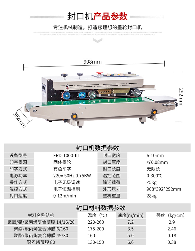 The FRD-1000Ⅲ multi-functional ink wheel colored printing sealing machine and packaging machine for automatic film sealing pic 10