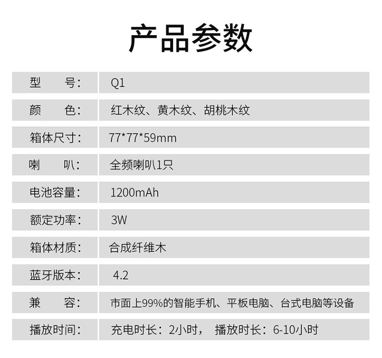 Q1木质无线蓝牙音箱 手机便携低音炮礼品创意方形迷你复古小音响详情16
