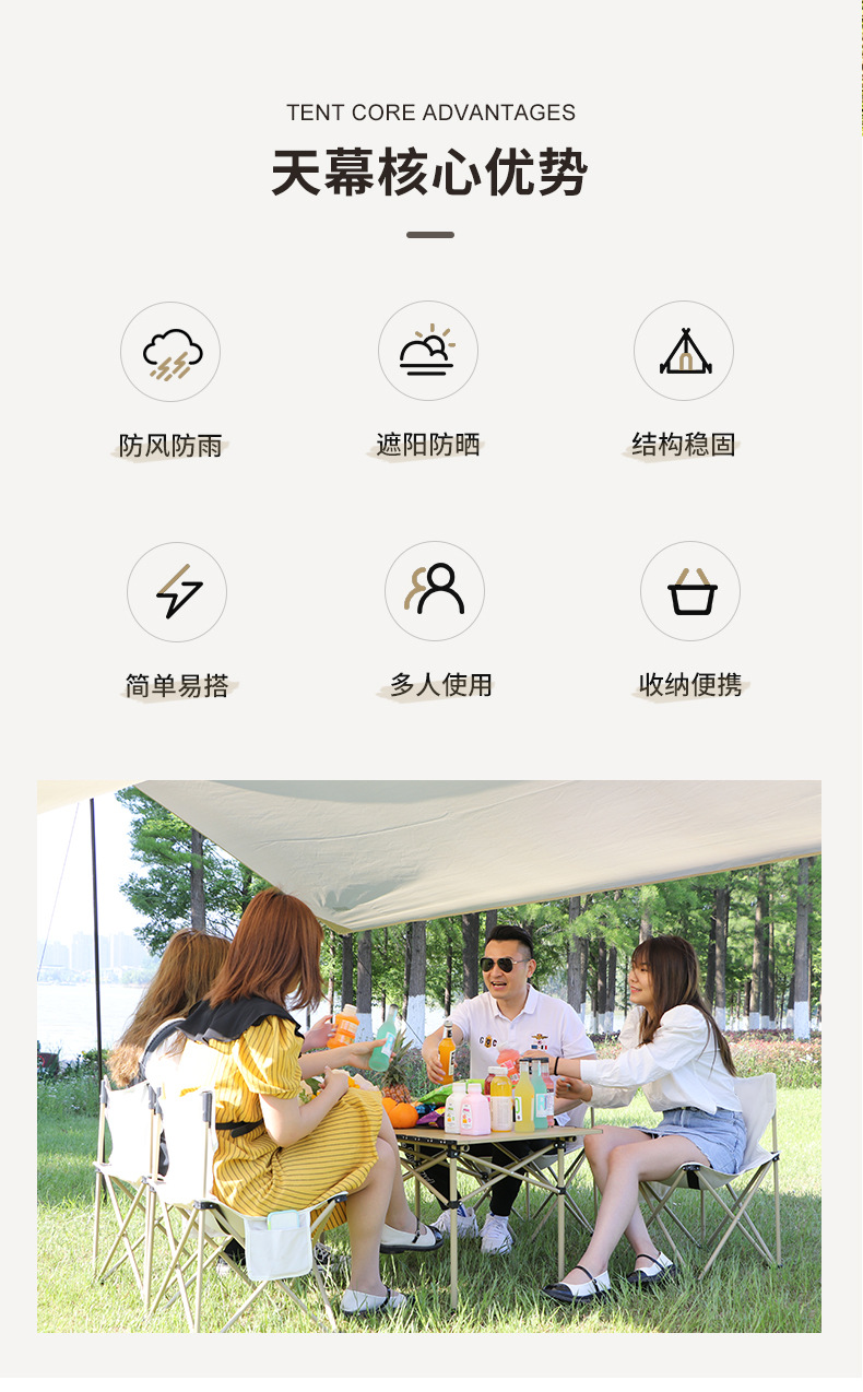 黑胶天幕帐篷户外加厚防晒便携露营装备野餐3-4人方形涂银遮阳棚详情2