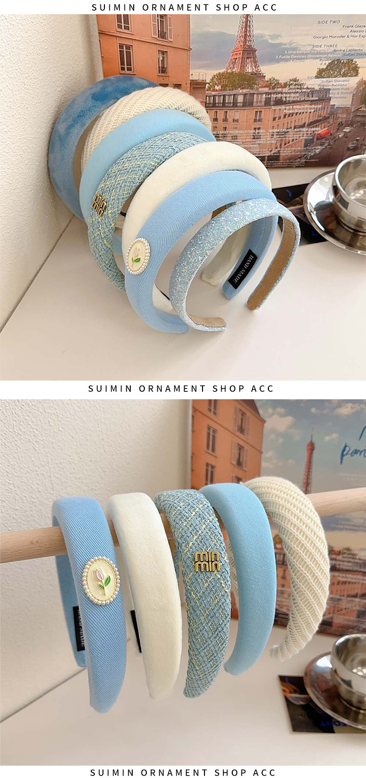 Sky blue hairband for women, 2024 new sponge hairband, high-end feel, wide-edge sponge headband, high top of the head hair accessory for women pic 13