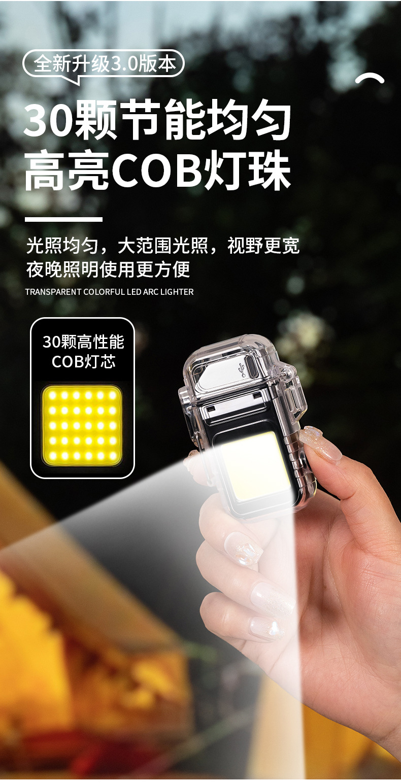 Wholesale of new transparent lighters, creative plastic outdoor waterproof double-arc lighting multi-functional electronic cigarette lighters pic 15