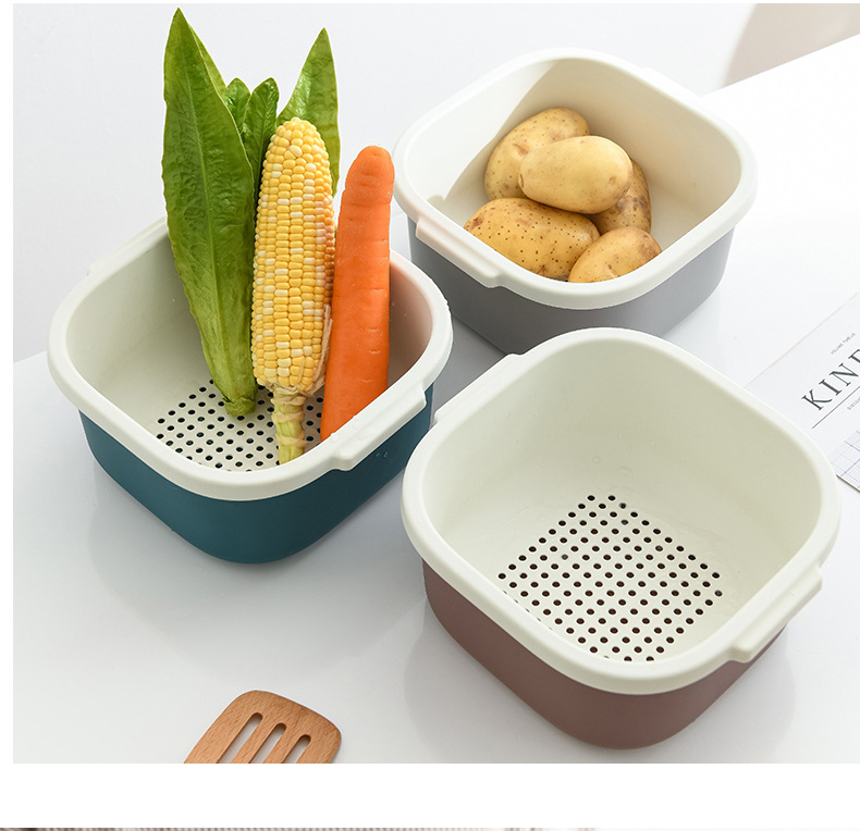 双层镂空水果盆洗水果沥水篮家用水果篮创意塑料洗菜篮厨房洗菜盆详情15