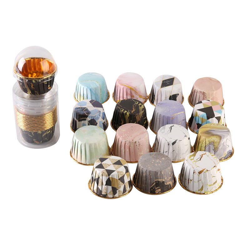 大理石纹单面金蛋糕纸杯10杯+10盖/桶详情1