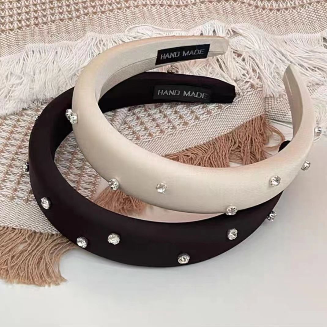 New ins silk satin surface rhinestone pressure headband from Japan and South Korea, high top of the head sponge moisture-making face slimming summer headband hair accessory pic 8