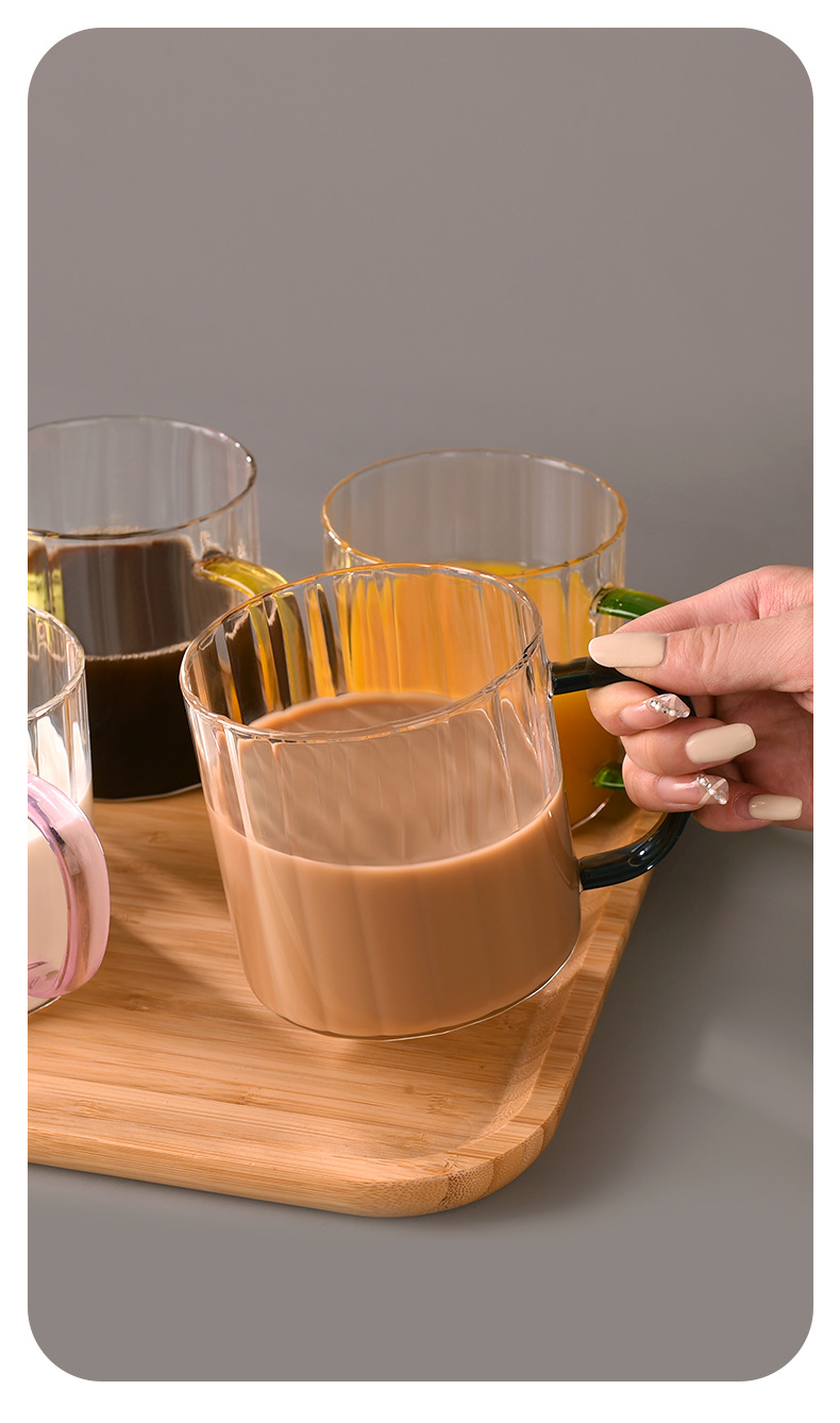 New striped glass water cup, large-mouthed milk cup, colorful glass cup, ins high appearance level souvenir cup pic 6
