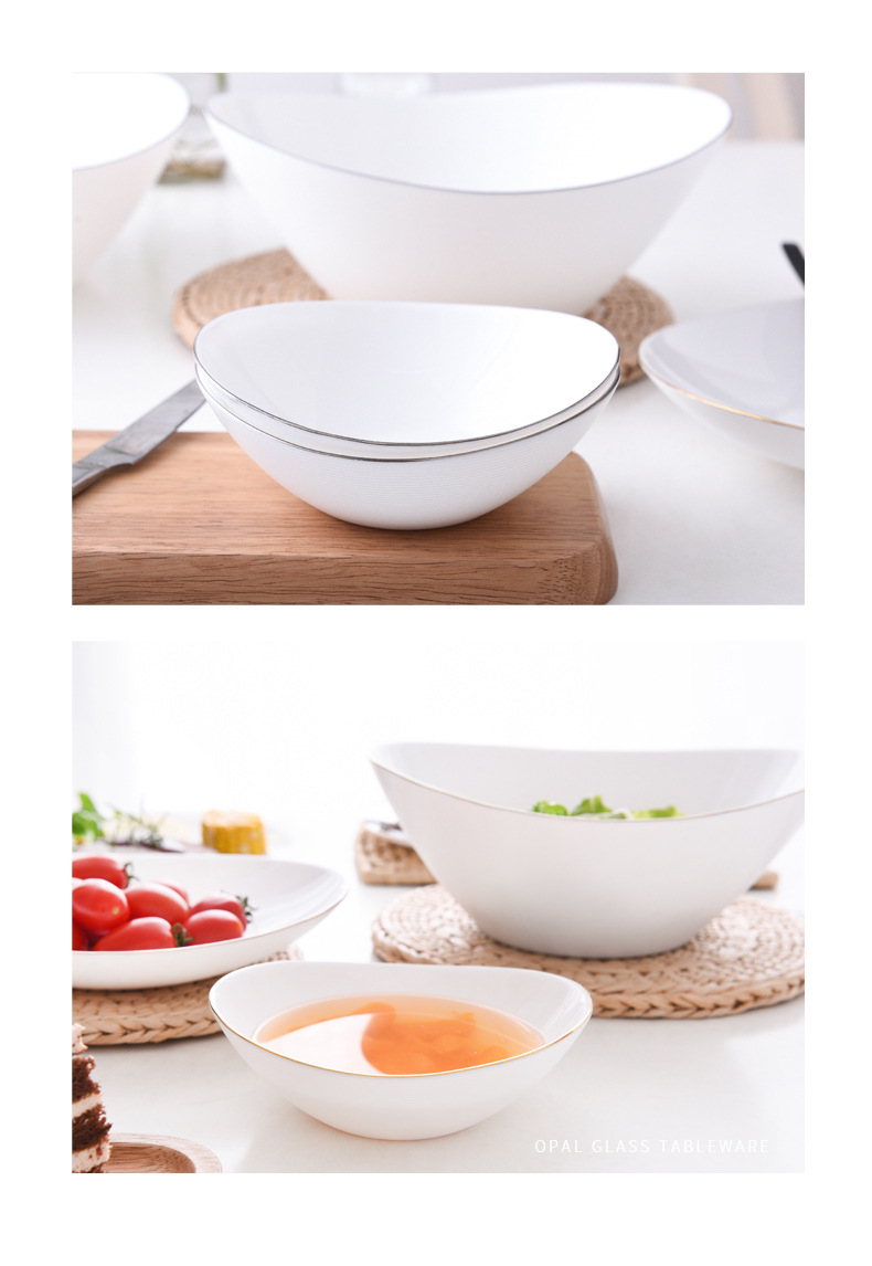 Opal Glassware White rimmed bowls, white jade porcelain bowls, soup bowls, noodle bowls, salad bowls pic 8