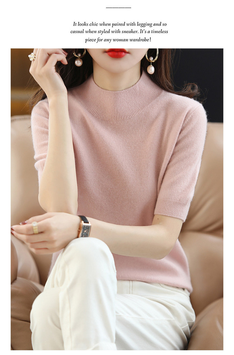 2024新款春秋半高领五分袖羊毛打底衫女中袖修身毛衣女西装伴侣内详情45