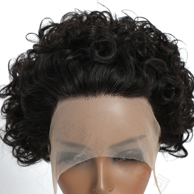 African, European and American human hair wigs Real hair T-shaped 13*4 headwear short Curly lace hair pic 1