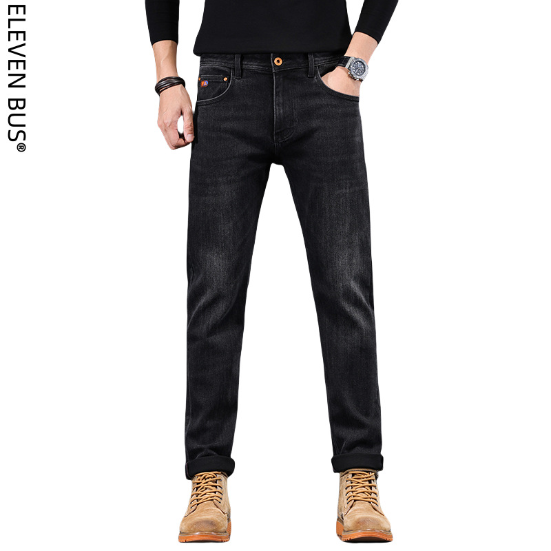 American trendy stretch jeans for men, thickened with fleece, loose straight leg, casual and versatile washed long pants for men pic 21