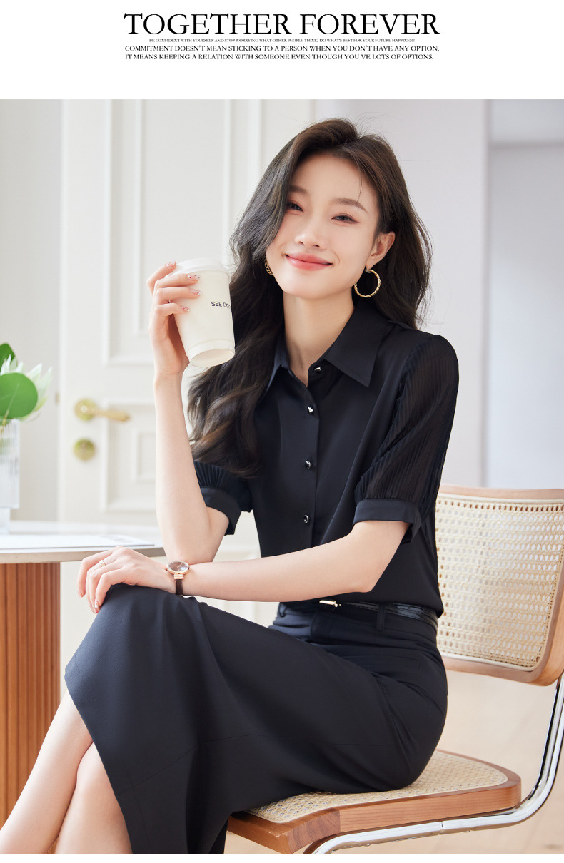 白色职业短袖衬衫女2024夏季新款气质通勤高级感白领简约纯色衬衣详情14
