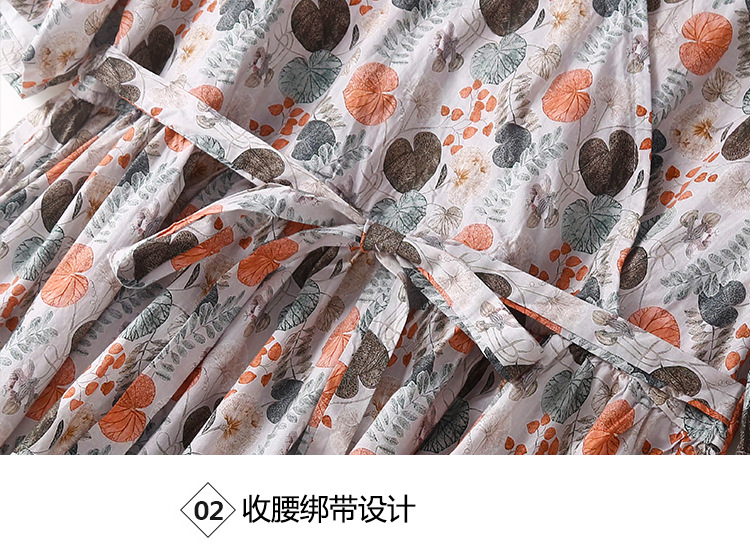 复古森系棉麻小碎花连衣裙女夏季宽松大码显瘦V领高腰大摆长裙子详情14