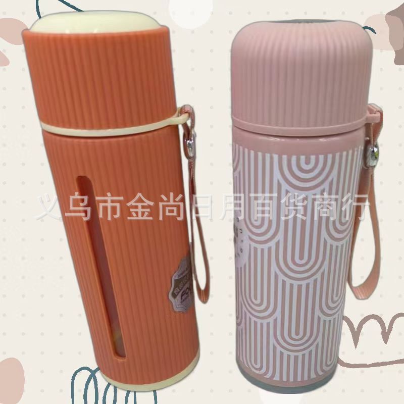 Double-layer creative Korean-style plastic glass cup, high borosilicate glass water cup bottle, male and female student tea cup, anti-drop glass cup pic 1