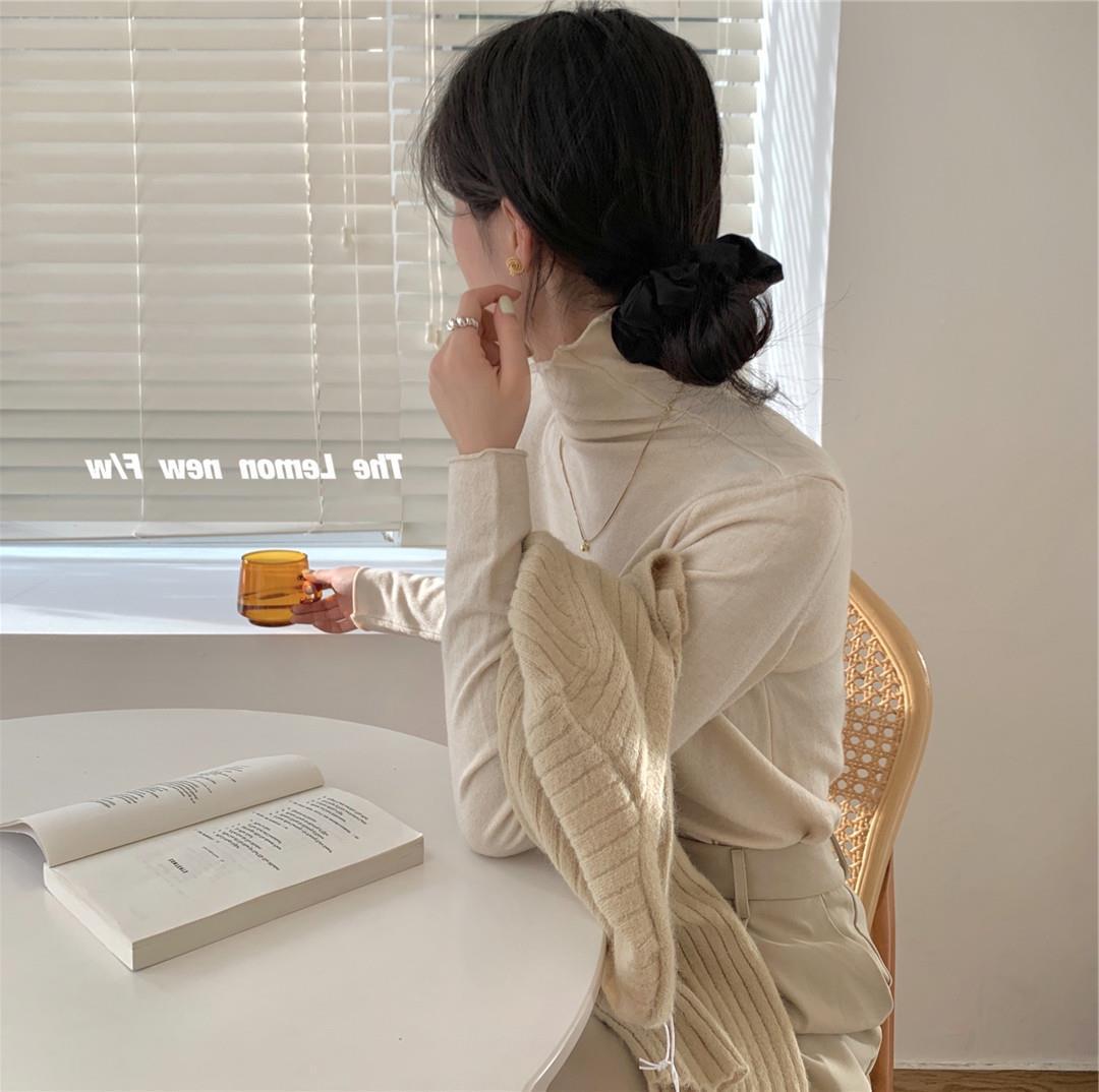 秋冬新款女装高领卷边打底衫糖果色修身保暖基础款仿羊绒衫毛衣女详情85