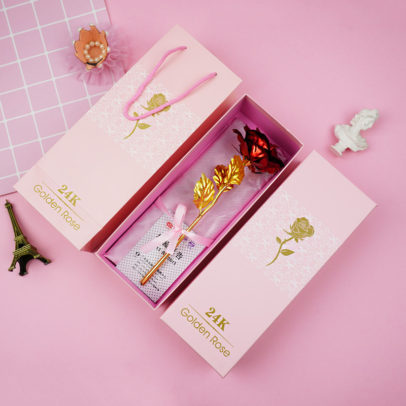 情人节24K彩金金箔玫瑰康乃馨 圣诞节玫瑰带礼盒活动赠品批发母亲节礼品详情5