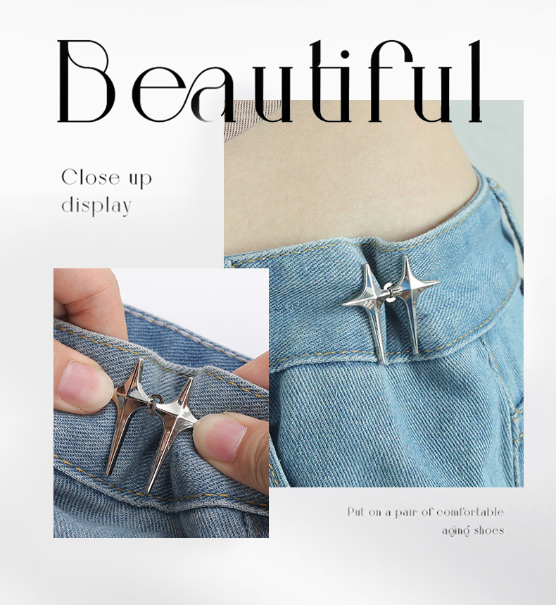 Detachable, nail-free and sewn waist-cinching button, reducing waist size from large to small, waist-cinching wonder, Cross star waist-cinching buckle, button-down pic 11