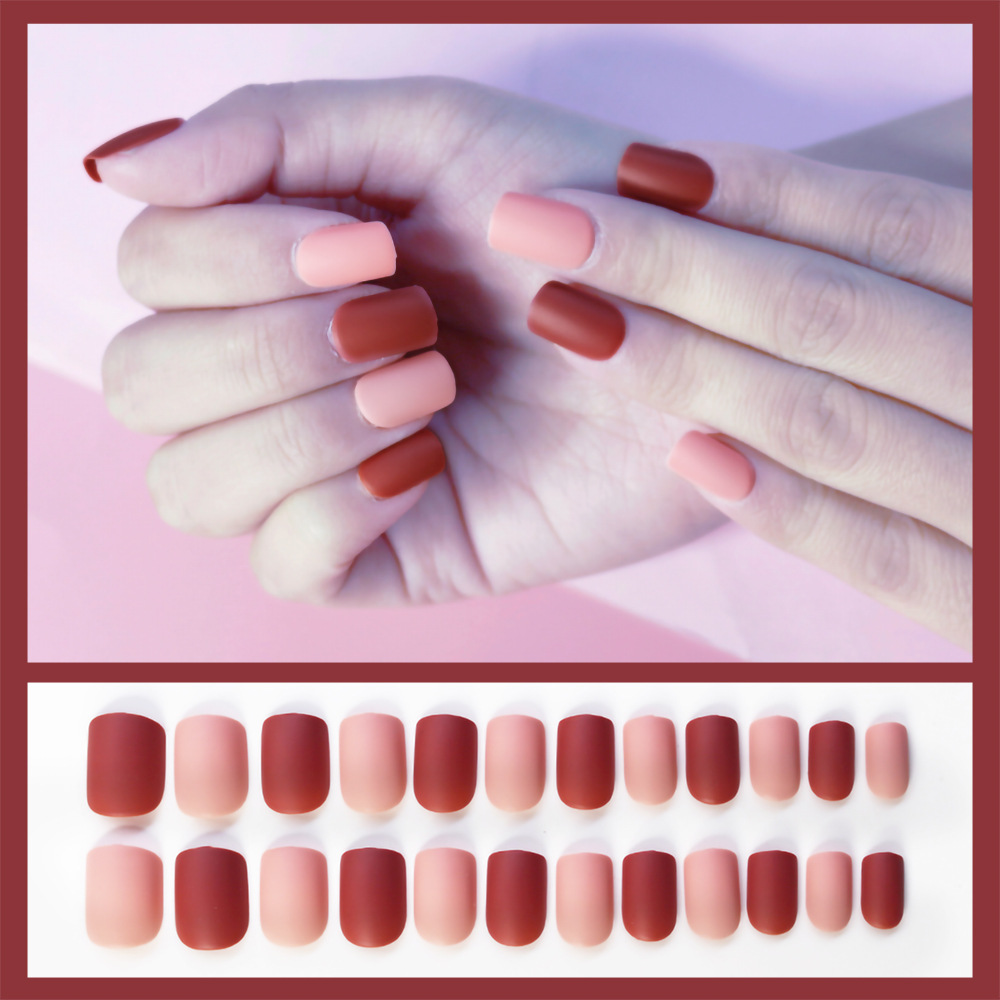 Short square-headed false nail patches for autumn and winter color contrast wearing nails, maple leaf red and dark green mixed monochrome nail art products pic 32