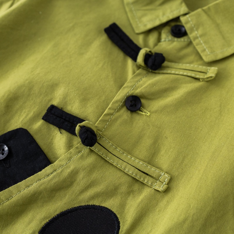 儿童熊猫衬衫短袖短裤两件国风休闲男童潮帅汉服套装班服批发工厂详情9