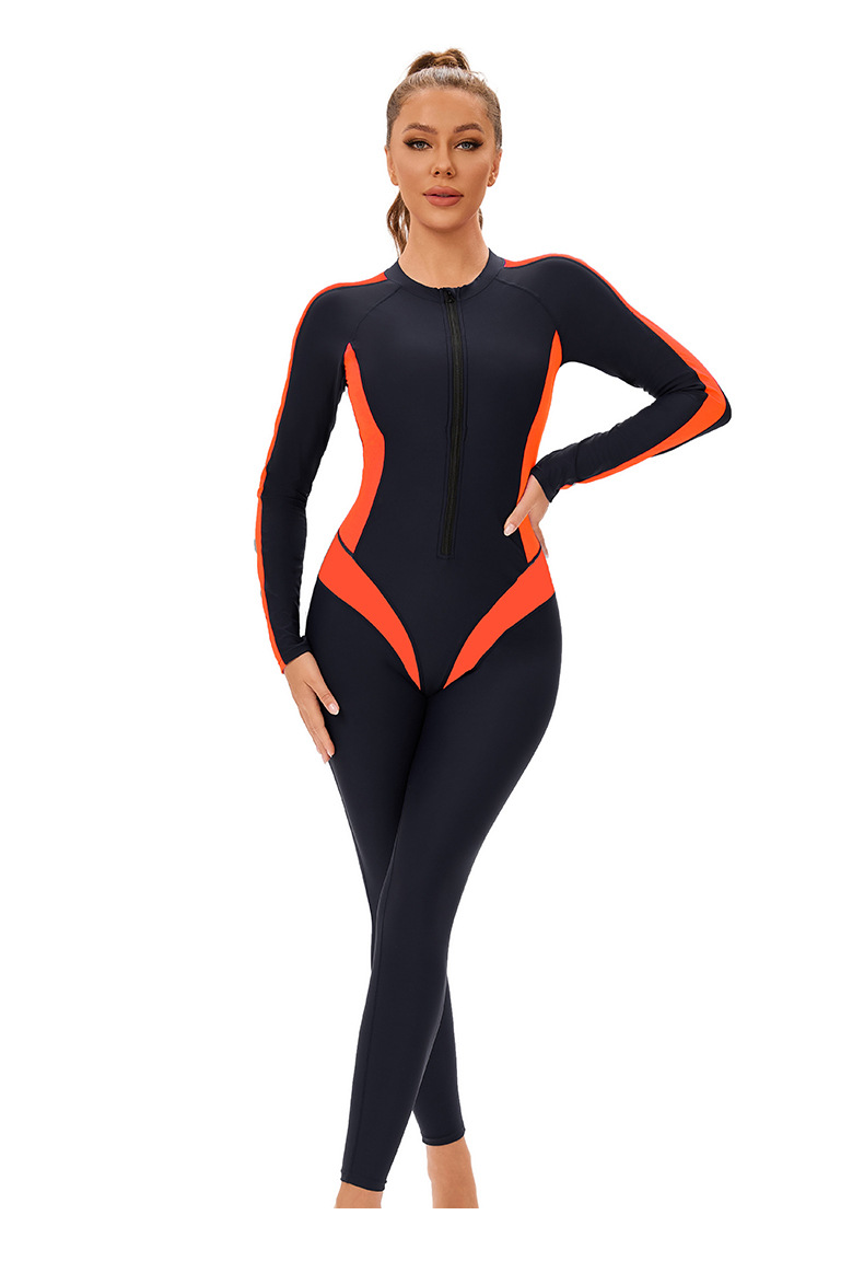 New color-block one-piece Muslim swimsuit for women, cross-border long-sleeved and long-sleeved trousers, conservative full-body zip-up swimsuit pic 16