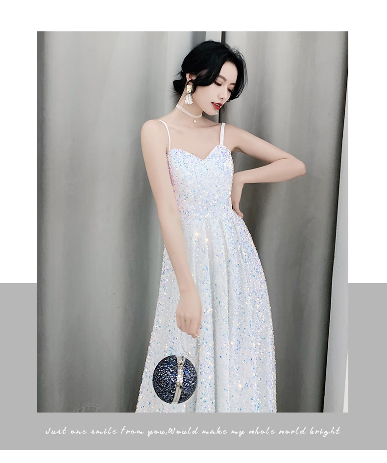 白色超仙气质长款生日礼服裙女2022年新款吊带亮片派对宴会连衣裙详情12