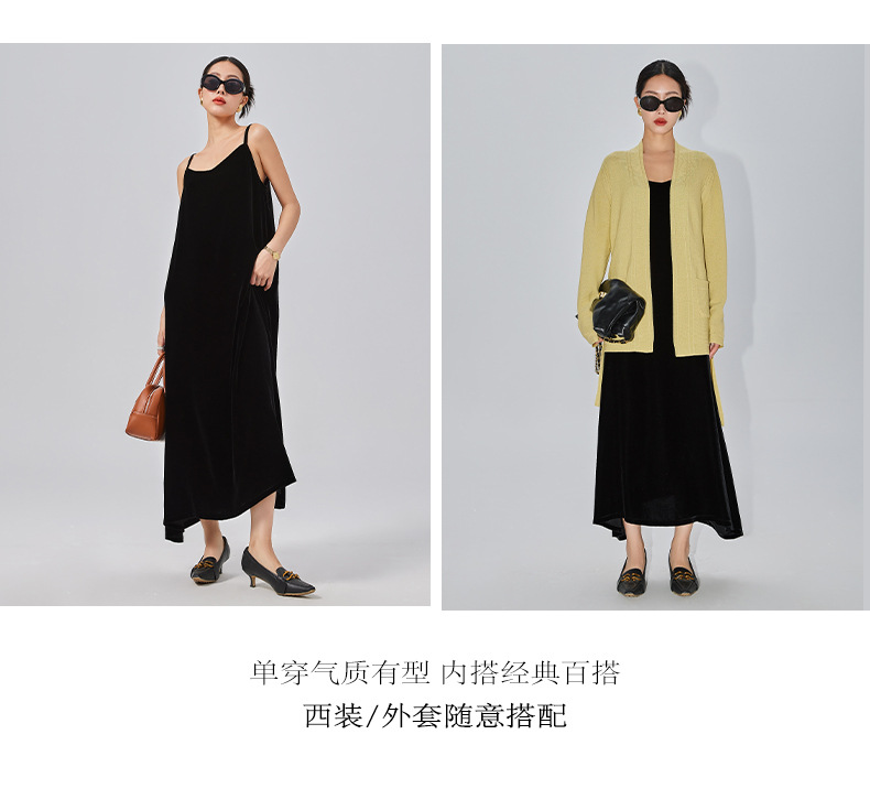 Loose mulberry silk dress, black design sense halter dress, silk velvet halter dress. The robe can be worn outside pic 9