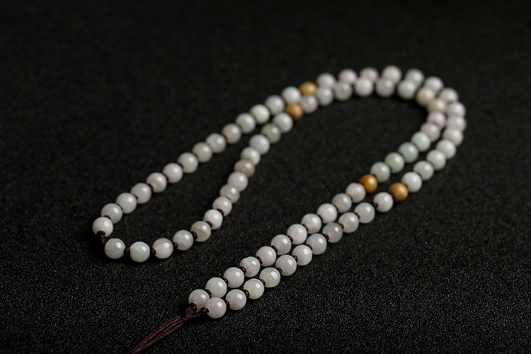 Natural multi-color jadeite A-grade round beads 5.5mm woven necklace rope, multi-color round bead pendant hanging rope, jadeite bead chain pic 5