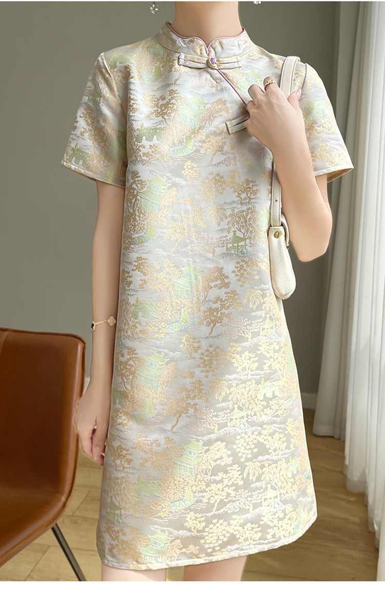提花复古改良旗袍裙女士夏季2024新中式禅意国风小个子宽松连衣裙详情12