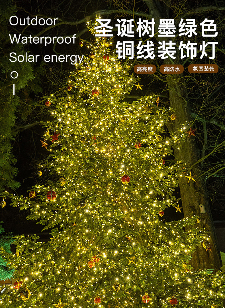 Remote-controlled Christmas tree, green wire LED copper wire light, star color light, string light, starry sky, courtyard green plant, rattan flower wreath light pic 18