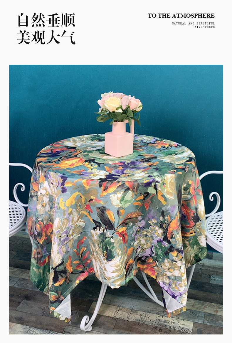美式轻奢复古油画餐桌垫布艺ins家用防尘防滑长方形盖布盖巾批发详情22