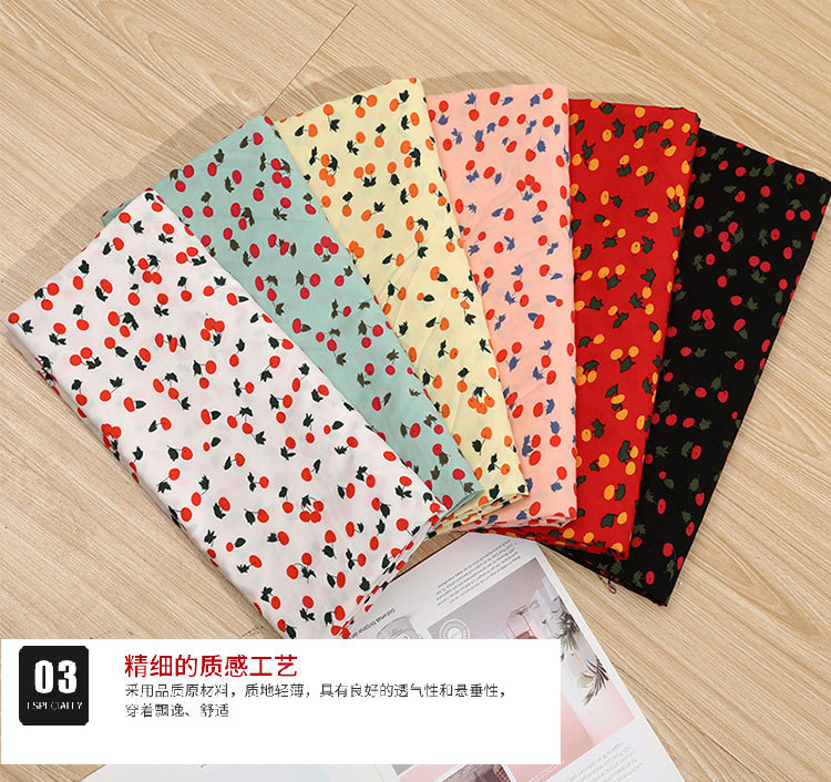 New Little cherry mask printed fabric dress fashion, four-sided elastic polyester digital printed micro-elastic fabric pic 22