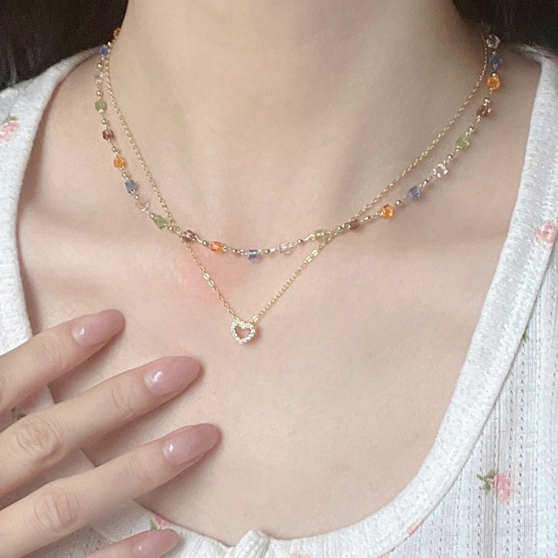 Heart-shaped necklace accessories for women, crystal beaded layering collarbone chain, a niche high-end and elegant necklace for women wholesale pic 22