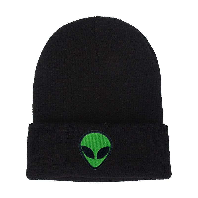 Amazon European-style alien embroidery street knitted hat, autumn and winter outdoor ghost head warm woolen hat pic 1
